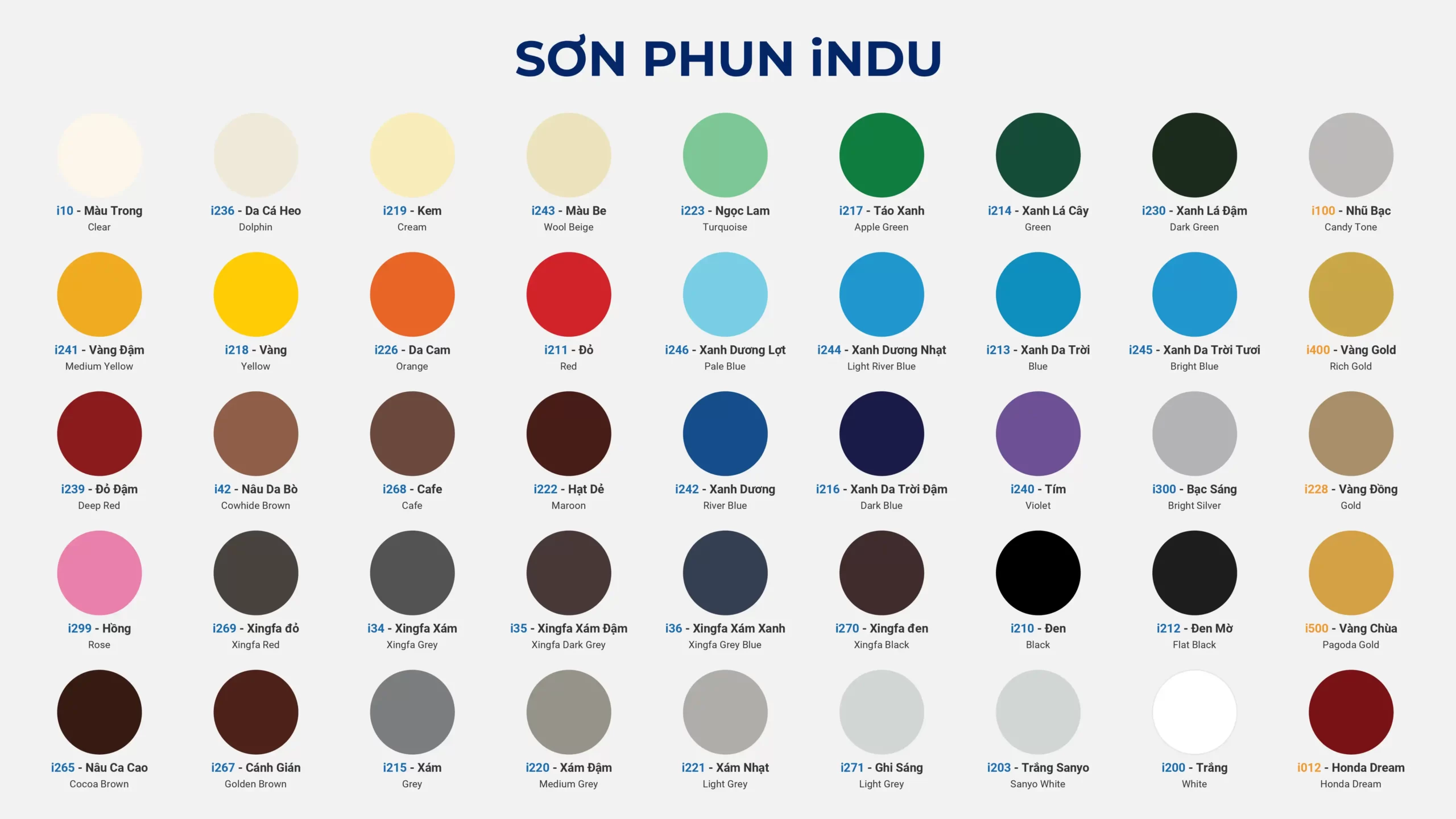 Bảng màu sơn INDU với hiệu ứng bóng mờ, màu đậm nhạt đa dạng